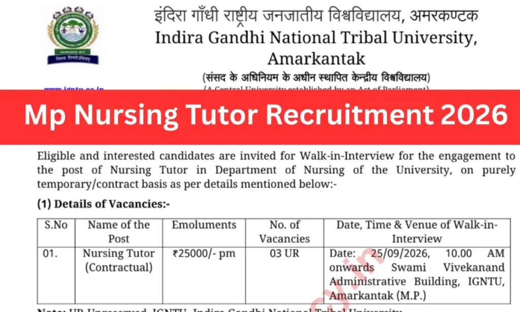 Mp Nursing Tutor Recruitment 2026